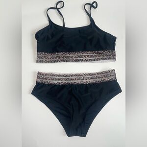 Black Leopard Trim Women's Swim Set